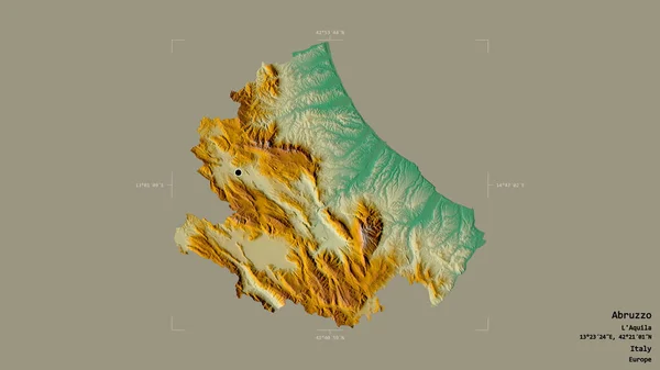 意大利Abruzzo地区 在一个地理参照框的坚实背景上被隔离 地形浮雕图 3D渲染 — 图库照片