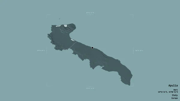 Obszar Apulii Region Włoch Odizolowany Solidnym Tle Georeferencyjnym Polu Granicznym — Zdjęcie stockowe