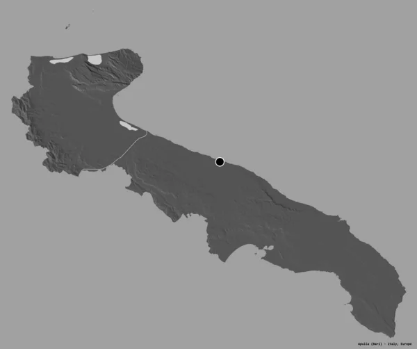 Kształt Apulii Regionu Włoch Jego Kapitału Izolowane Solidnym Tle Koloru — Zdjęcie stockowe