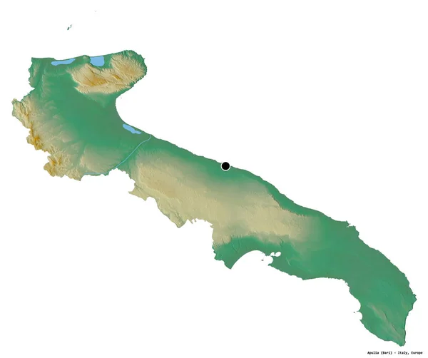 Shape Apulia Region Italy Its Capital Isolated White Background Topographic — Stock Photo, Image
