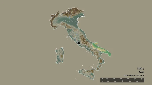 主要な地域部門と分離されたプーリア地域とイタリアの荒廃した形 ラベル 地形図 3Dレンダリング — ストック写真
