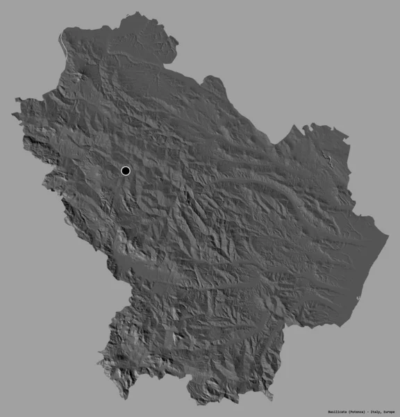 イタリアの地域であるバジリカータ州の形で その首都はしっかりとした色の背景に隔離されています 標高マップ 3Dレンダリング — ストック写真