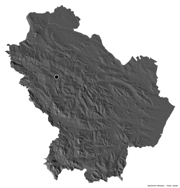 Форма Базиликаты Региона Италии Столицей Изолированной Белом Фоне Карта Рельефа — стоковое фото