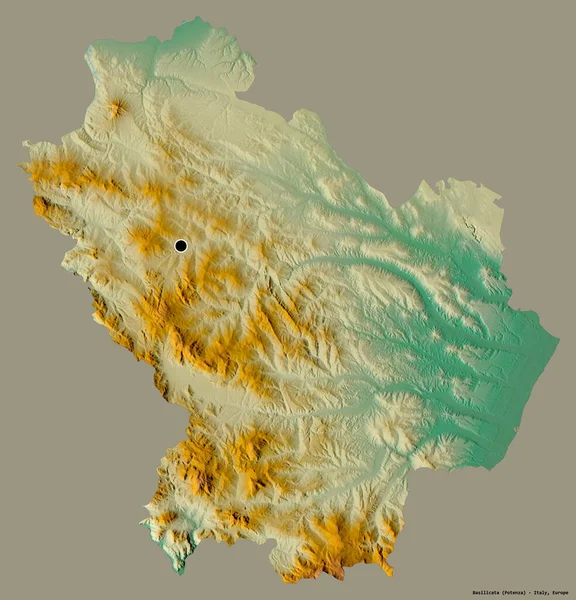 イタリアの地域であるバジリカータ州の形で その首都はしっかりとした色の背景に隔離されています 地形図 3Dレンダリング — ストック写真