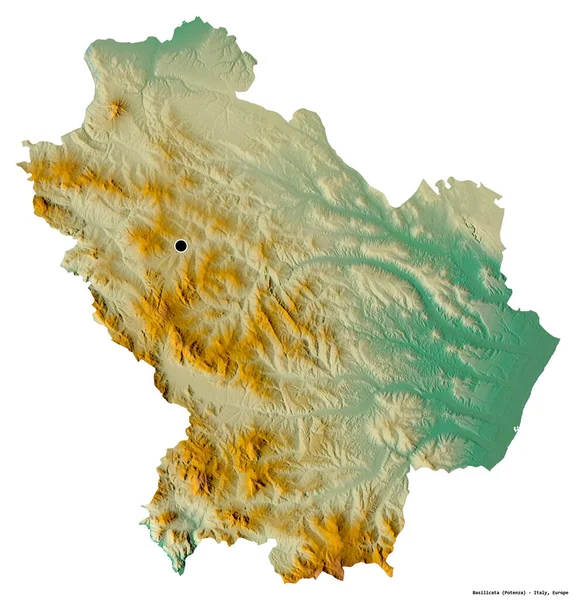 Shape Basilicata Region Italy Its Capital Isolated White Background Topographic — Stock Photo, Image
