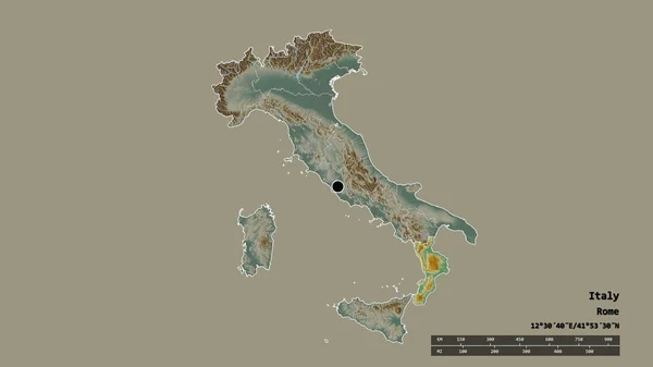 主要な地域部門と分離されたカラブリア地域とイタリアの荒廃した形 ラベル 地形図 3Dレンダリング — ストック写真