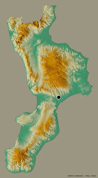 意大利卡拉布里亚的形状 其首都用纯色背景隔开 地形浮雕图 3D渲染 — 图库照片