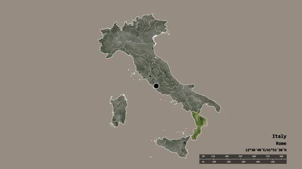 Zdesperowany Kształt Włoch Stolicą Głównym Regionem Wydzielonym Obszarem Kalabrii Etykiety — Zdjęcie stockowe