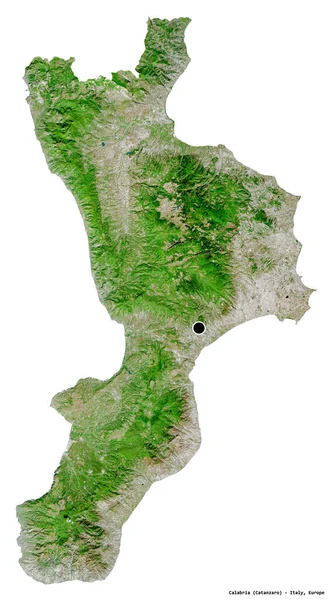 Форма Калабрии Региона Италии Столицей Изолированной Белом Фоне Спутниковые Снимки — стоковое фото