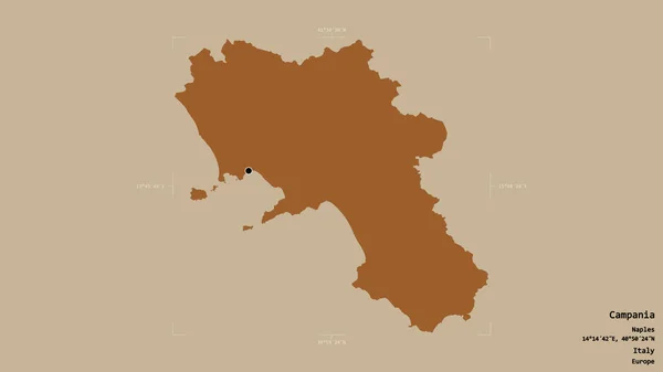 Area Campania Region Italy Isolated Solid Background Georeferenced Bounding Box — Stock Photo, Image