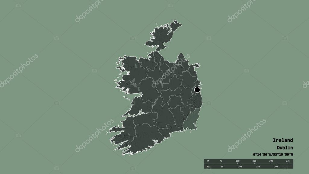 Forma desnaturalizada de Irlanda con su capital, división regional