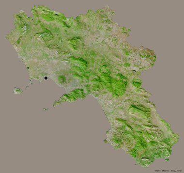 İtalya 'nın Campania bölgesi, başkenti katı renk arkaplanı ile izole edilmiştir. Uydu görüntüleri. 3B görüntüleme