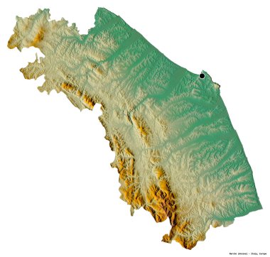 İtalya 'nın başkenti beyaz arka planda izole edilmiş Marche' nin şekli. Topografik yardım haritası. 3B görüntüleme