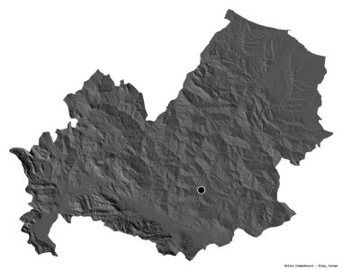 İtalya 'nın Molise bölgesi, başkenti beyaz arka planda izole edilmiş. Çift seviyeli yükseklik haritası. 3B görüntüleme