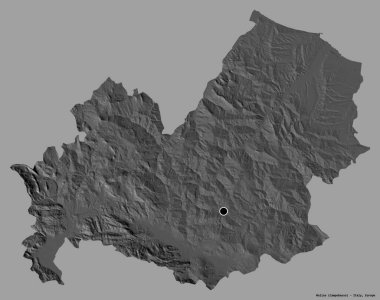İtalya 'nın Molise bölgesi, başkenti katı bir renk arkaplanı ile izole edilmiştir. Çift seviyeli yükseklik haritası. 3B görüntüleme