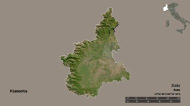 İtalya 'nın Piemonte bölgesinin başkenti katı bir zemin üzerinde izole edilmiştir. Uzaklık ölçeği, bölge önizlemesi ve etiketleri. Uydu görüntüleri. 3B görüntüleme