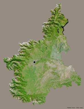 İtalya 'nın Piemonte bölgesinin başkenti katı renk arkaplanı ile izole edilmiştir. Uydu görüntüleri. 3B görüntüleme