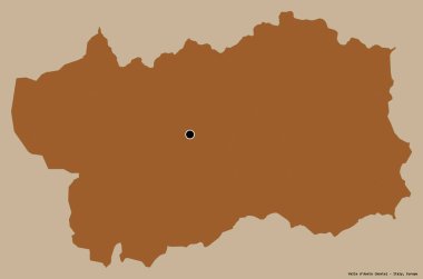 İtalya 'nın özerk bölgesi Valle d' Aosta 'nın şekli, başkenti katı bir renk arkaplanı ile izole edilmiştir. Desenli dokuların bileşimi. 3B görüntüleme