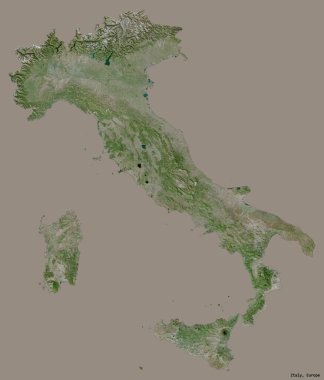 Sermayesi katı renk arkaplan üzerine izole edilmiş İtalya 'nın şekli. Uydu görüntüleri. 3B görüntüleme