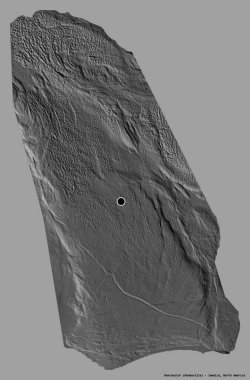 Manchester 'ın şekli, Jamaika' nın semti, başkenti koyu renk arka planda izole edilmiş. Çift seviyeli yükseklik haritası. 3B görüntüleme