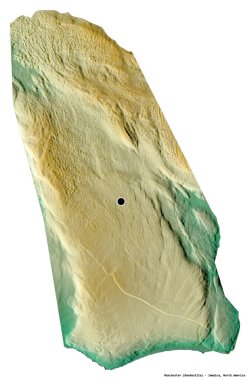Manchester 'ın şekli, Jamaika bölgesi, başkenti beyaz arka planda izole edilmiş. Topografik yardım haritası. 3B görüntüleme