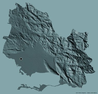 Jamaika 'nın başkenti Saint Andrew' un katı renk arkaplanı ile izole edilmiş hali. Renkli yükseklik haritası. 3B görüntüleme
