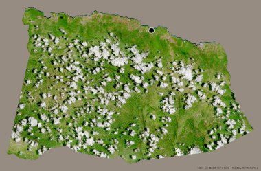 Jamaika 'nın St. Ann semti, başkenti koyu renk arka planda izole edilmiş. Uydu görüntüleri. 3B görüntüleme