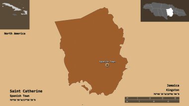 Aziz Catherine 'in sureti, Jamaika kilisesi ve başkenti. Uzaklık ölçeği, ön gösterimler ve etiketler. Desenli dokuların bileşimi. 3B görüntüleme