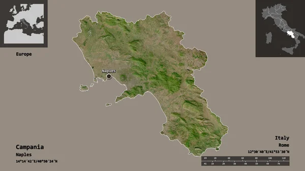 Die Form Kampaniens Der Region Italiens Und Ihrer Hauptstadt Entfernungsskala — Stockfoto