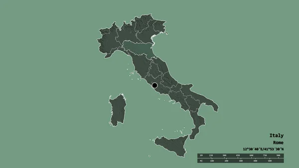 Зневірена Форма Італії Столицею Основним Регіональним Поділом Відокремленою Територією Емілія — стокове фото