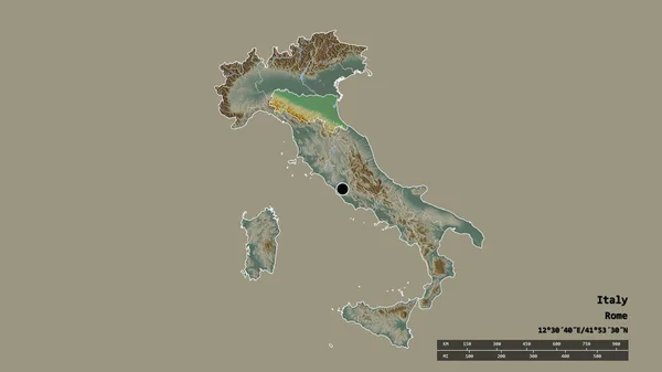 主要な地域部門と分離エミリア ロマーニャ地域とイタリアの荒廃した形 ラベル 地形図 3Dレンダリング — ストック写真