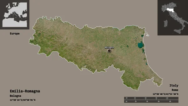 Form Emilia Romagna Regionen Italien Och Dess Huvudstad Avståndsskala Förhandsvisningar — Stockfoto