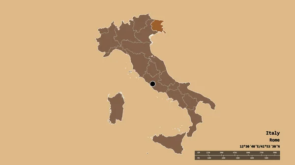 意大利的荒凉形态 其首都 主要区域分部和分裂的弗留利 穆里西亚朱利亚地区 图形纹理的组成 3D渲染 — 图库照片