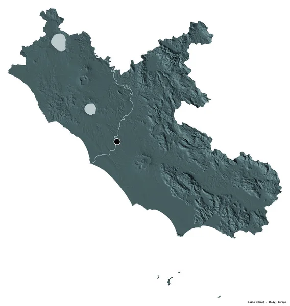 イタリアの地域であるラツィオ州の形で 首都は白い背景に孤立しています 色の標高マップ 3Dレンダリング — ストック写真