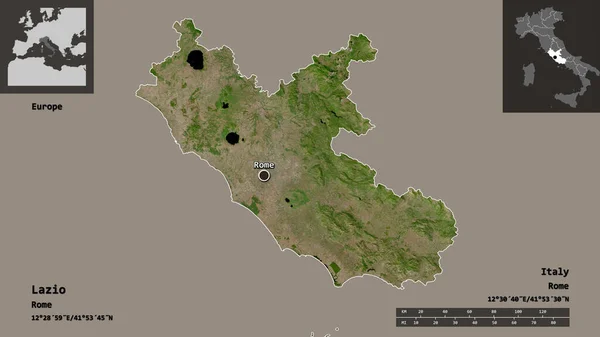 ラツィオ州 イタリアの地域 およびその首都の形状 距離スケール プレビューおよびラベル 衛星画像 3Dレンダリング — ストック写真