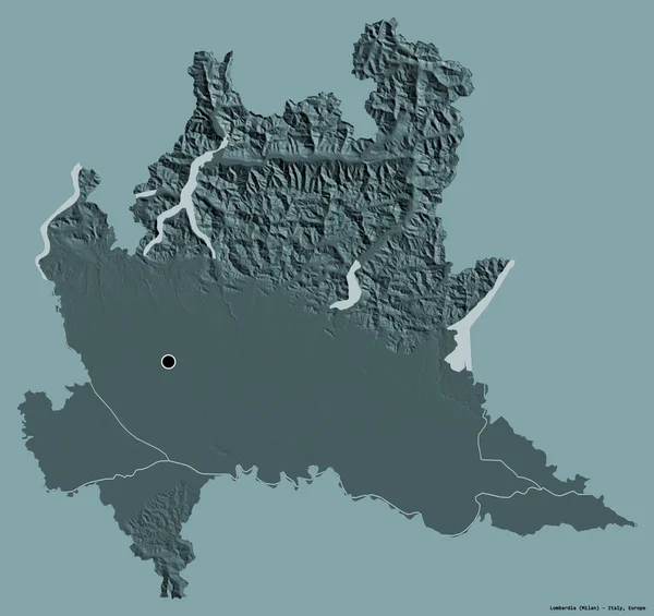 意大利伦巴地亚的形状 其首都以纯色背景隔离 彩色高程图 3D渲染 — 图库照片