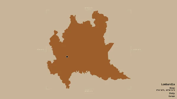 Obszar Lombardii Region Włoch Odizolowany Solidnym Tle Georeferencyjnym Polu Granicznym — Zdjęcie stockowe