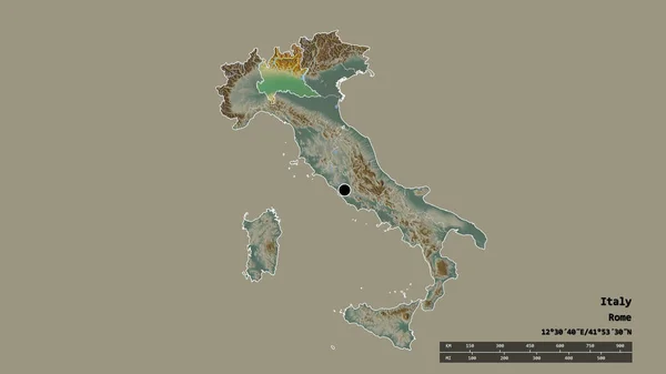 Forme Désaturée Italie Avec Capitale Principale Division Régionale Région Lombardie — Photo