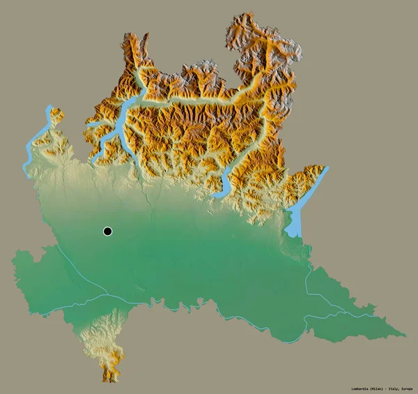 イタリアの地域であるロンバルディア州の形状で その首都はしっかりとした色の背景に隔離されています 地形図 3Dレンダリング — ストック写真