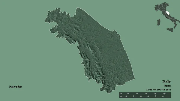 Forma Delle Marche Regione Italia Con Suo Capoluogo Isolato Uno — Foto Stock