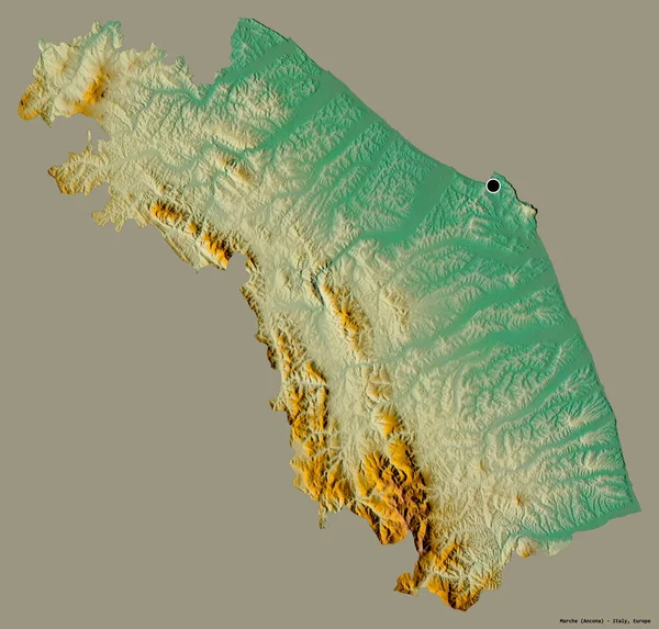 Alakja Marche Olaszország Régió Főváros Elszigetelt Szilárd Színű Háttér Topográfiai — Stock Fotó