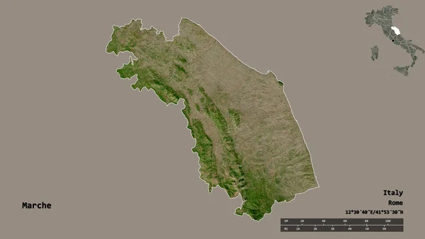 Form Marche Regionen Italien Med Dess Huvudstad Isolerad Solid Bakgrund — Stockfoto
