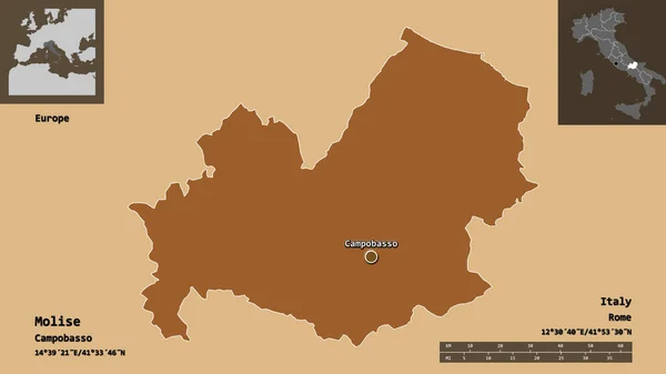 Tvar Molise Region Itálie Jeho Hlavní Město Měřítko Vzdálenosti Náhledy — Stock fotografie