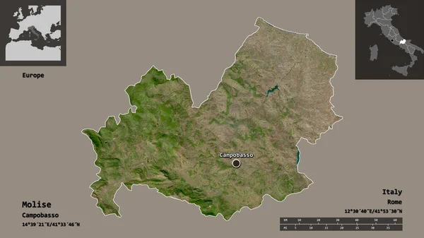 Molise Şekli Talya Bölgesi Başkenti Uzaklık Ölçeği Gösterimler Etiketler Uydu — Stok fotoğraf