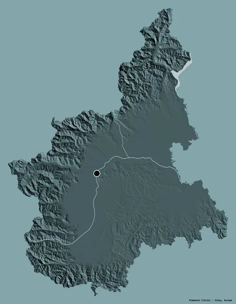 意大利皮埃蒙特的形状 它的首都在一个坚实的色彩背景上孤立 彩色高程图 3D渲染 — 图库照片