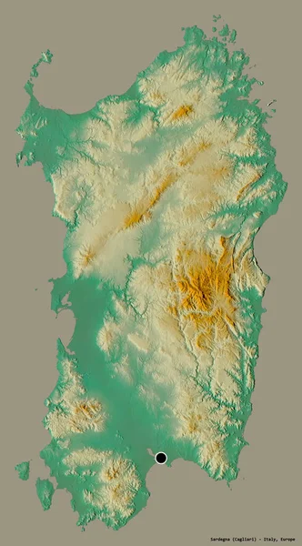 Tvar Sardegny Autonomní Oblasti Itálie Hlavním Městem Izolovaným Pevném Barevném — Stock fotografie