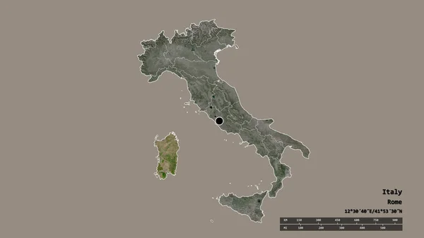 Zdesperowany Kształt Włoch Stolicą Głównym Oddziałem Regionalnym Oddzielonym Obszarem Sardegny — Zdjęcie stockowe