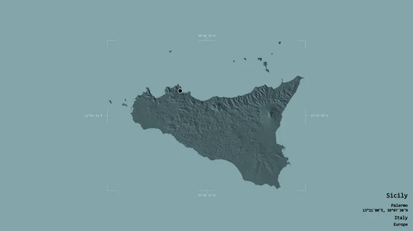 西西里的一个地区 意大利的一个自治区 在一个地理参考的包围箱中被坚实的背景隔离 彩色高程图 3D渲染 — 图库照片