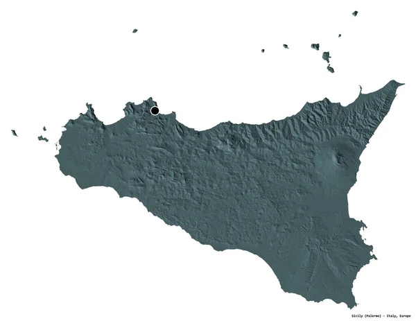 Shape Sicily Autonomous Region Italy Its Capital Isolated White Background — Stock Photo, Image