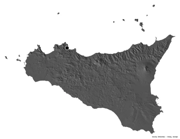Форма Сицилії Автономна Область Італії Столицею Ізольованою Білому Тлі Білевелівська — стокове фото